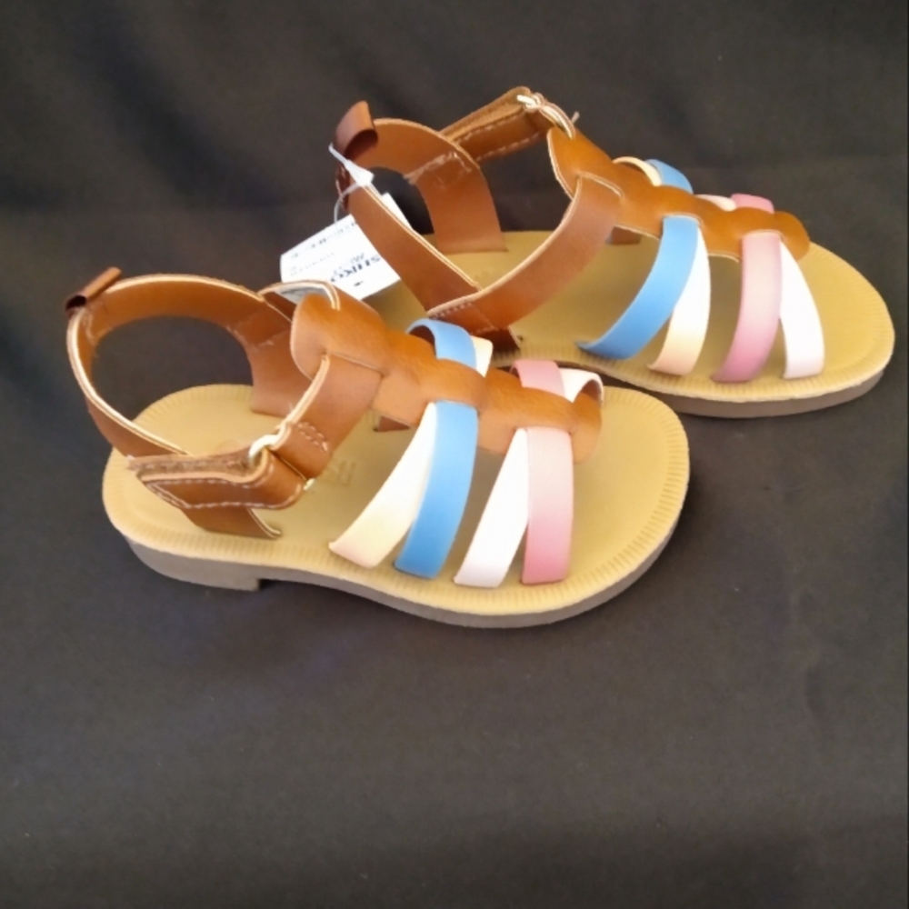 OshKosh Sandals, toddler size 6 pink blue & white on brown/tan